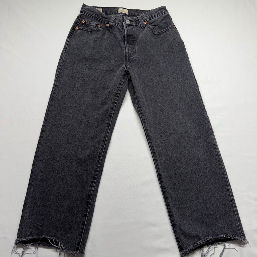 Levi's 501 90s Ankle Jeans Black W27 Raw Hem Straight Leg Vintage Style